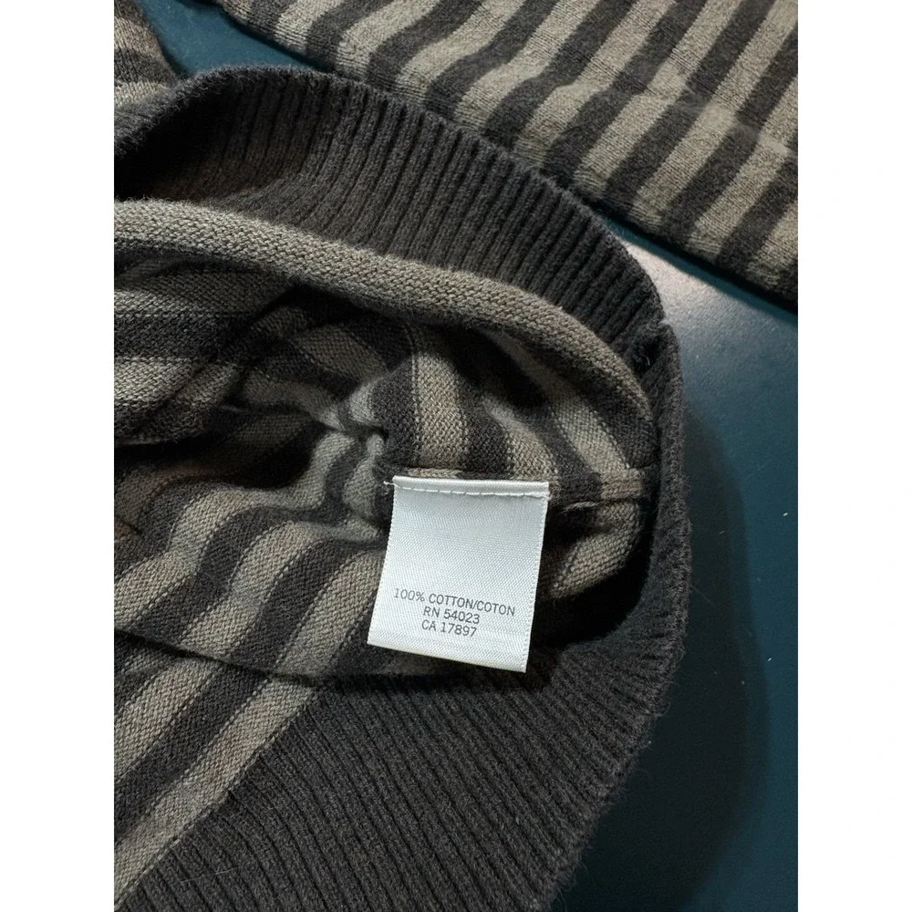 Banana Republic Sweater Men's Medium‎ Brown Striped Cotton Crewneck Pullover